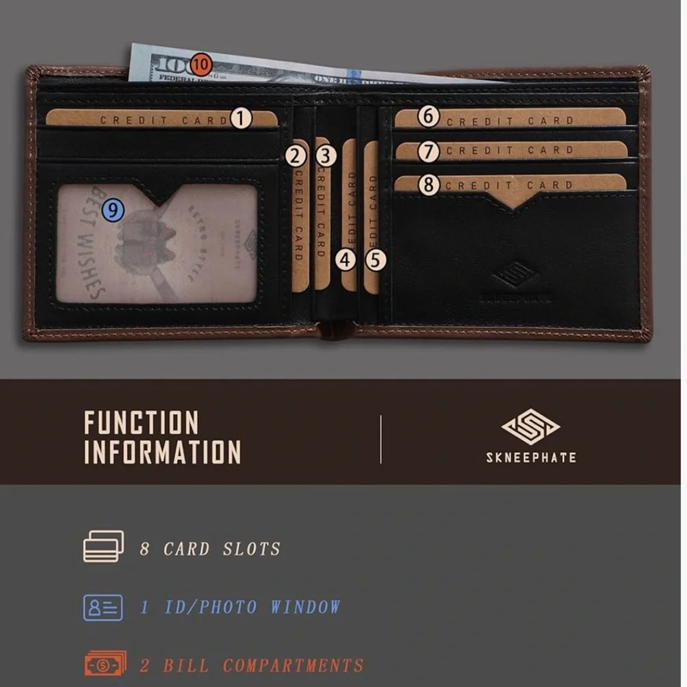 NEW $33 skneephate 100% Genuine Leather Men's Bifold Scorpion Wallet in 'coffee'